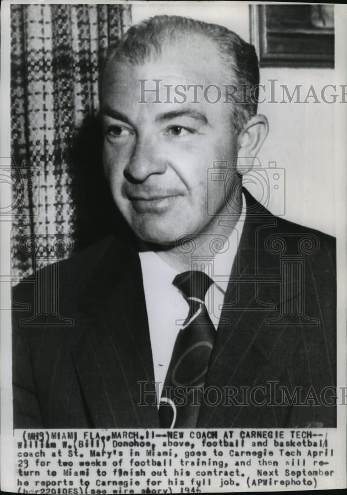 1946 Wire Photo William Donohoe, new football coach of the Carnegie Tech - Historic Images