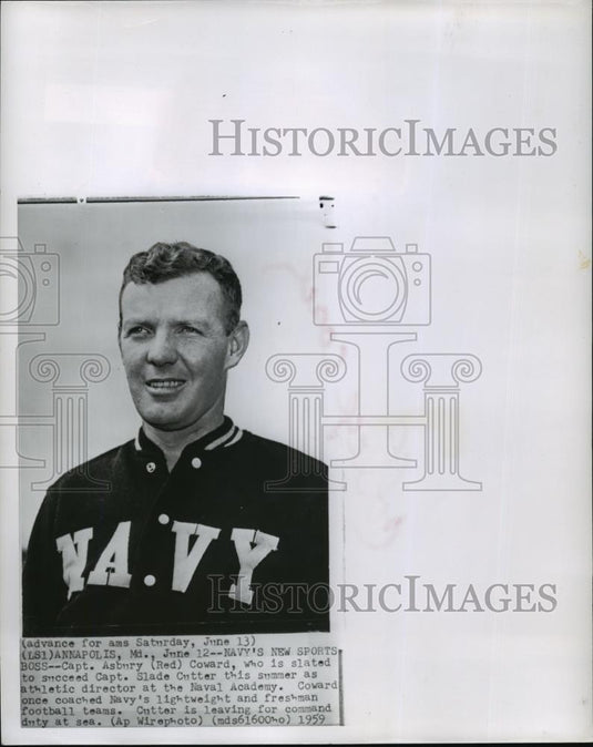 1959 Wire Photo Captain Asbury Coward, new Athletic head at the Naval Academy - Historic Images