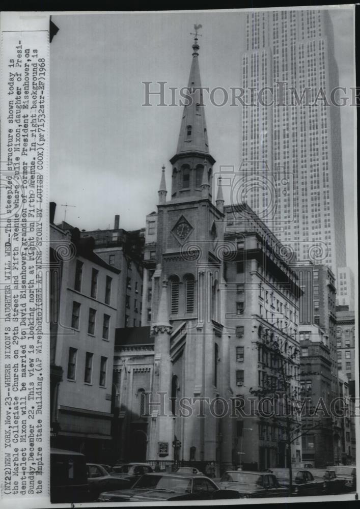 1968 Wire Photo Marble Collegiate Church on 29th Street &amp; Fifth Avenue, NY - Historic Images