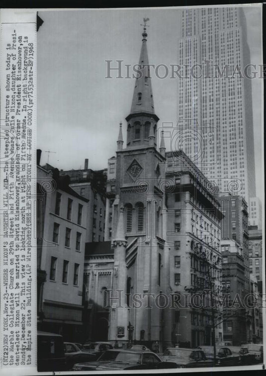 1968 Wire Photo Marble Collegiate Church on 29th Street & Fifth Avenue, NY - Historic Images