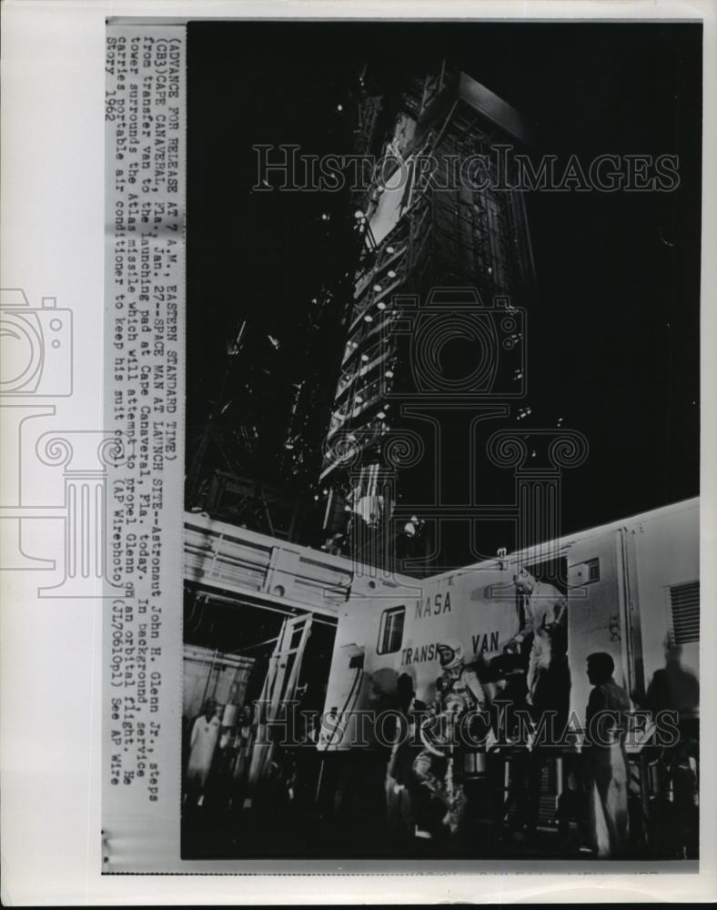 1962 Wire Photo Astronaut John Glenn on launching pad at Cape Canaveral, Fla - Historic Images