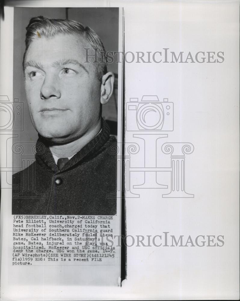 1959 Wire Photo Pete Elliott University of California head football coach - Historic Images