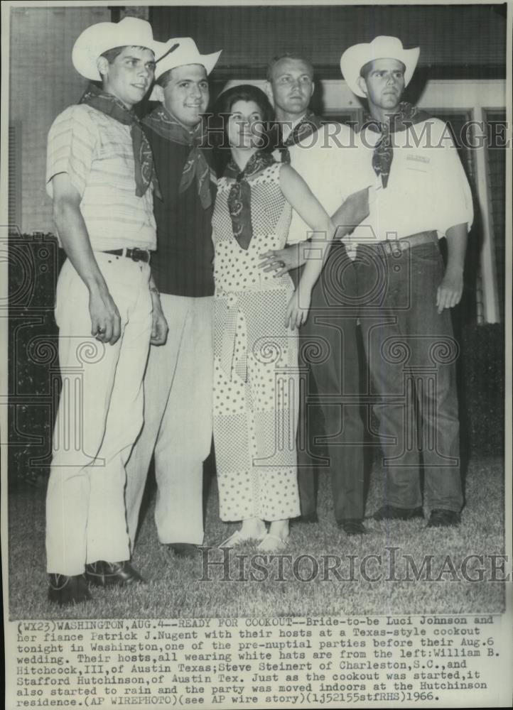 1966 Wire Photo Bride Luci Johnson and Fiance Patrick at a Texas style cookout. - Historic Images