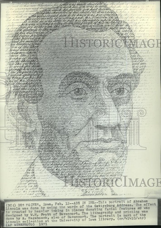 1971 Wire Photo Abraham Lincoln's portrait designed by W.H. Pratt - cvw27096 - Historic Images