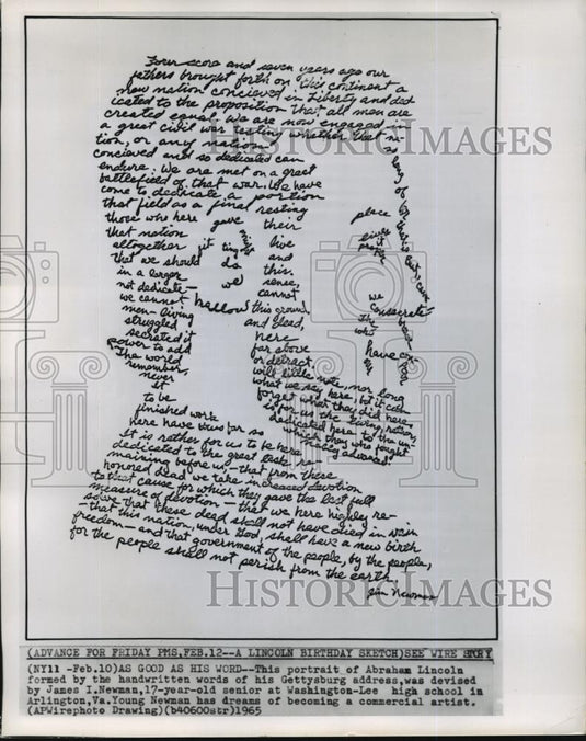 1965 Wire Photo Abraham Lincoln portrait made by James Newman - cvw27097 - Historic Images