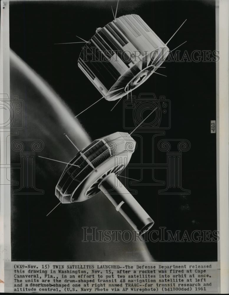 1961 Wire Photo Satellites-Transit 4B, the doubleheader rocket fired into orbit - Historic Images