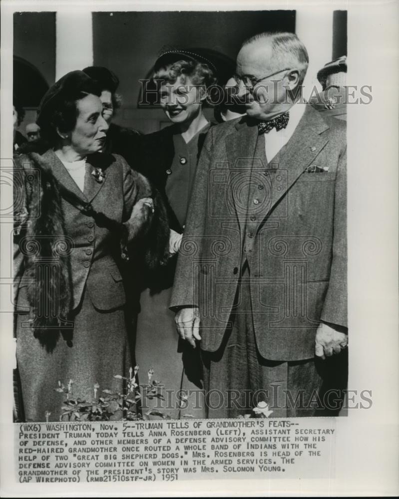 1951 Wire Photo Pres.Truman with Anna Rosenberg and other defense committee - Historic Images