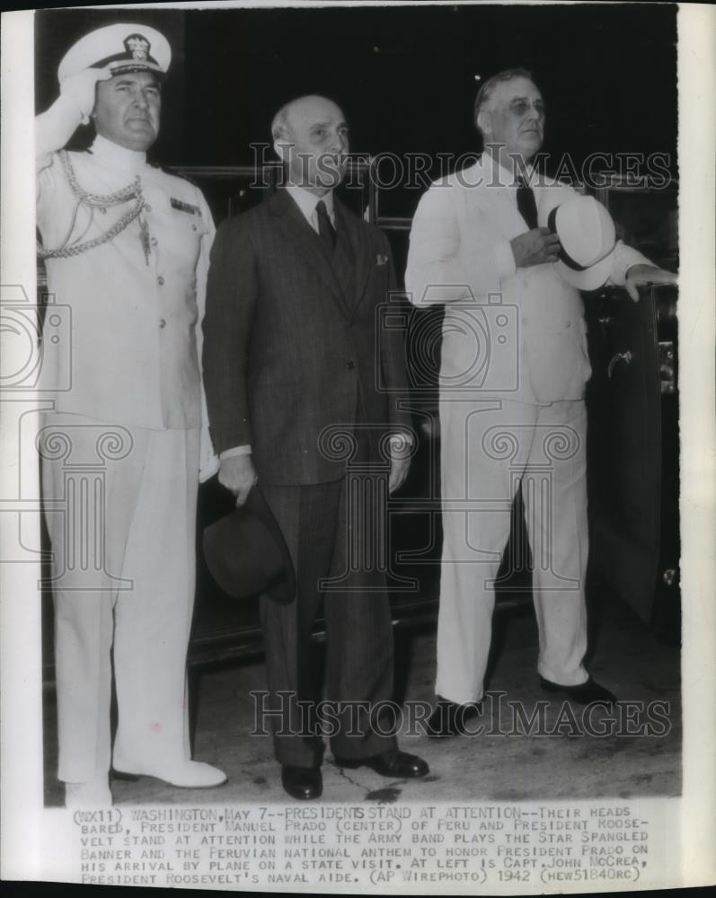 1942 Wire Photo President Manuel Prado of Peru and President Roosevelt in D.C. - Historic Images