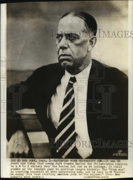 1936 Wire Photo Duke University baseball coach Jack Coombs - cvw27198 - Historic Images