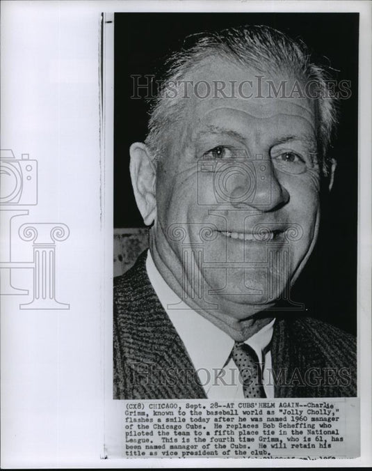 1959 Wire Photo Baseball-Charlie Grimm, named 1960 manager of the Chicago Cubs. - Historic Images