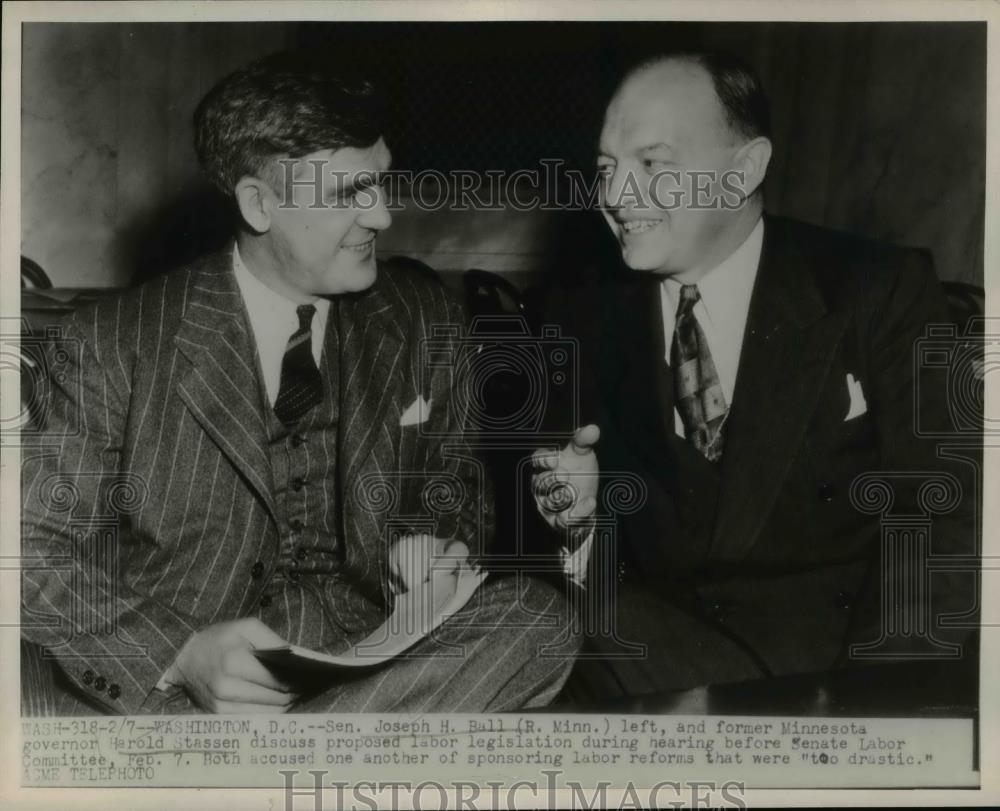 1947 Press Photo Senator Joseph Ball &amp; Former Governor Harold Stassen - Historic Images