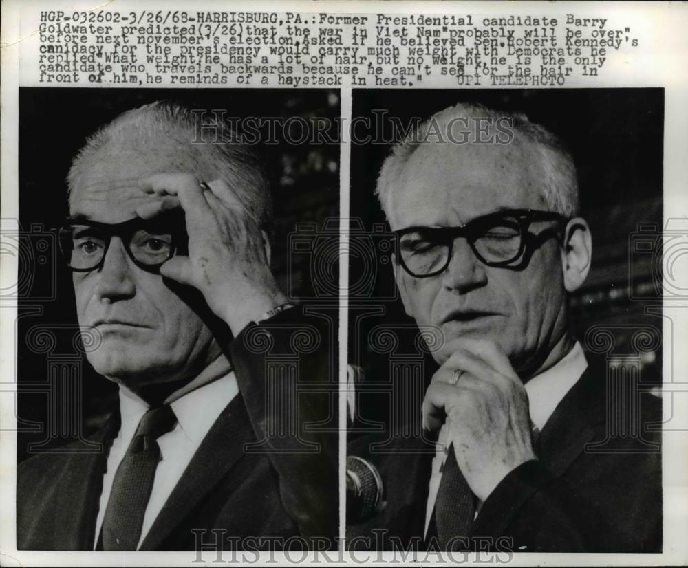 1968 Press Photo Former Barry Goldwater Speaks to Press on Vietnam War - Historic Images