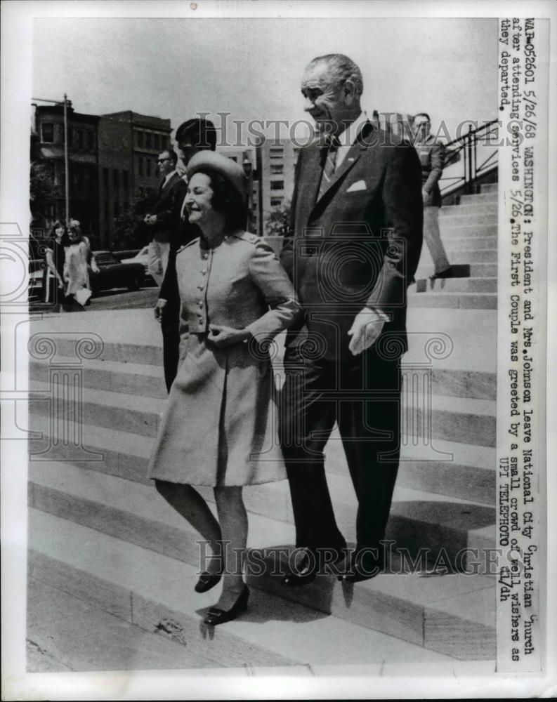 1968 Press Photo Pres. and Mrs Lyndon Johnson leave Natl. City Christian Church - Historic Images