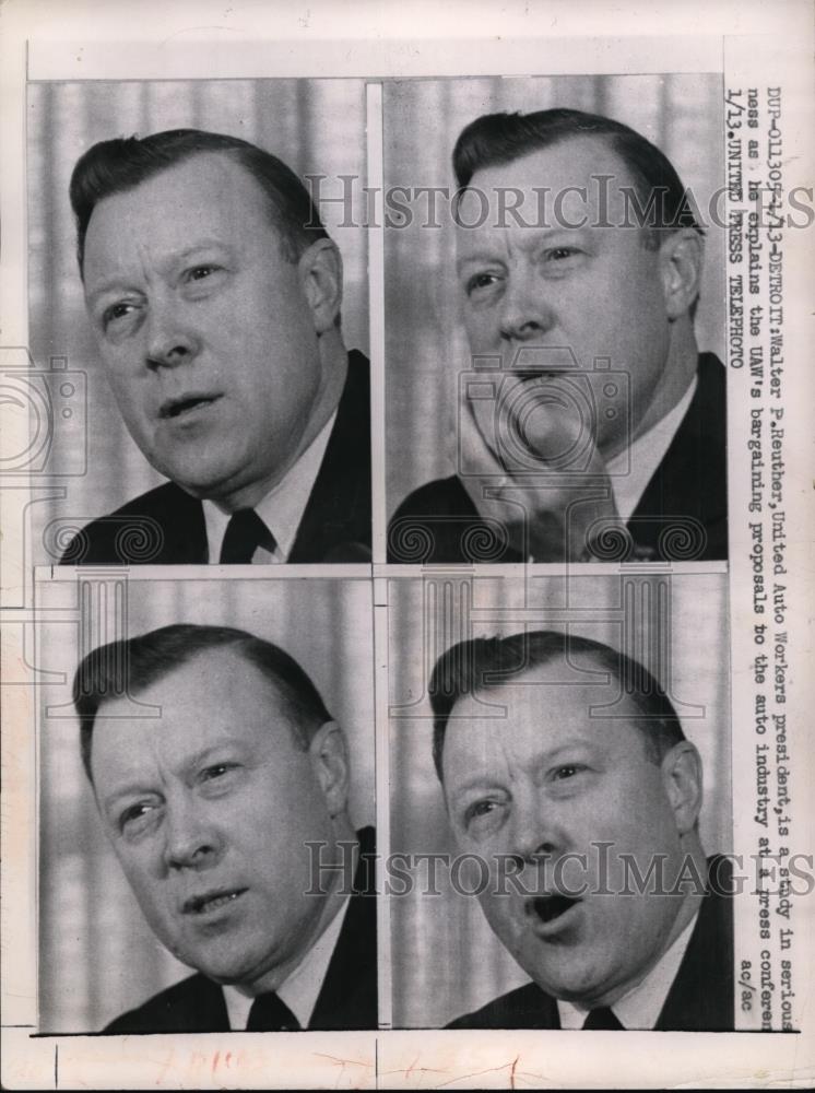 1958 Press Photo Walter Reuther of United Auto Workers Union at Press Conference - Historic Images