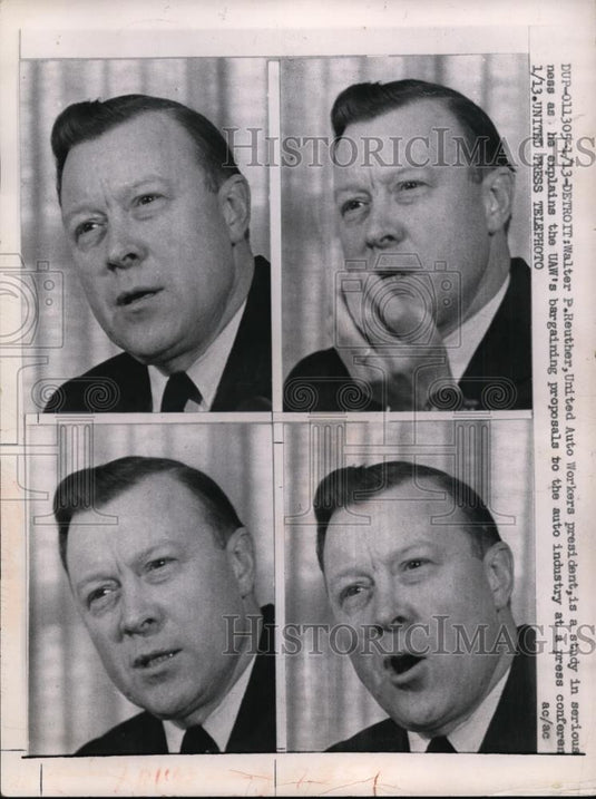 1958 Press Photo Walter Reuther of United Auto Workers Union at Press Conference - Historic Images