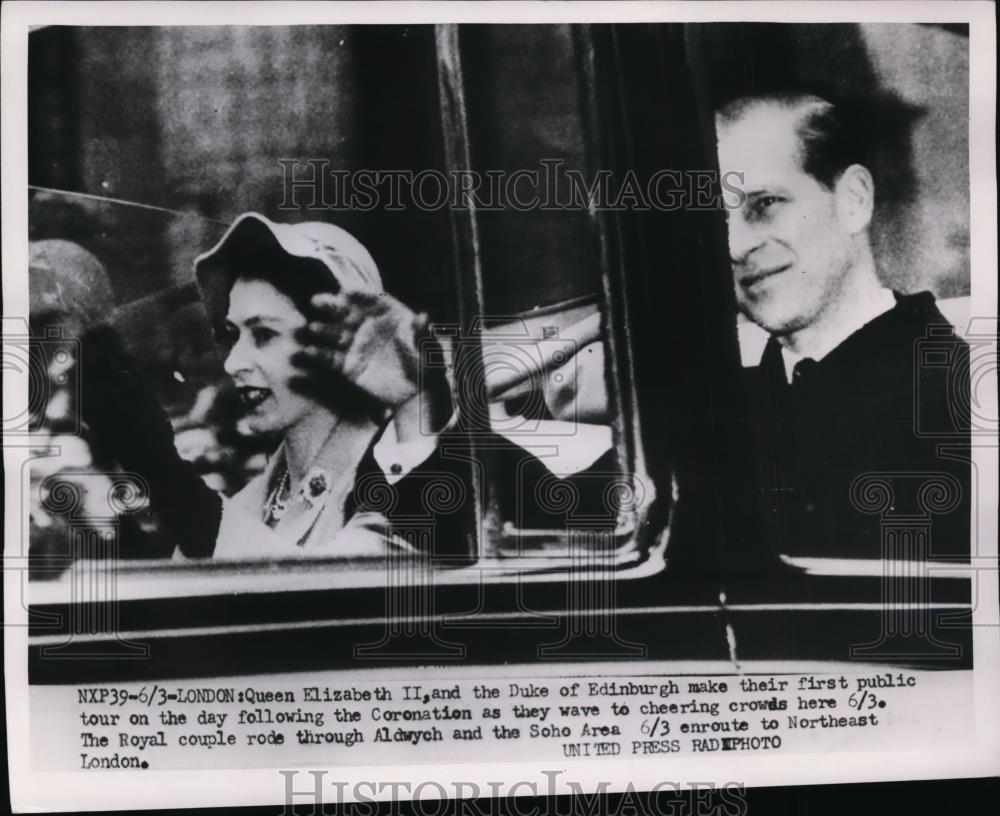 1953 Press Photo Queen Elizabeth II &amp; Prince Philip Touring London - nef17069 - Historic Images