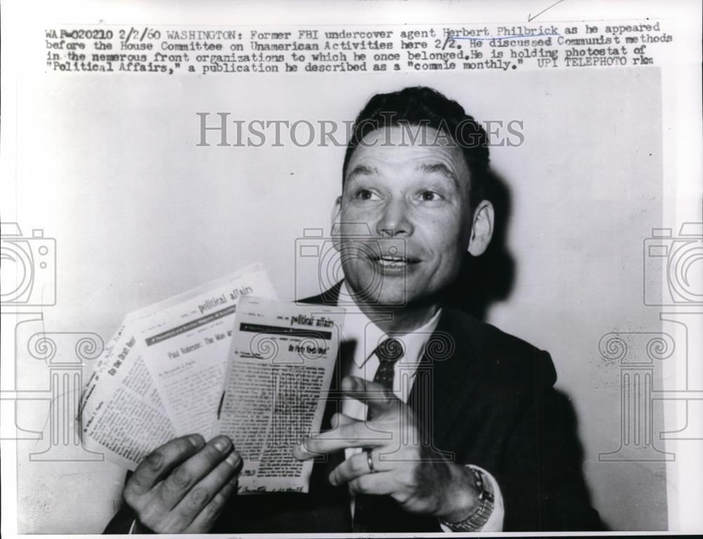 1960 Press Photo Herbert Philbrick,former FBI undercover agent at Senate - Historic Images