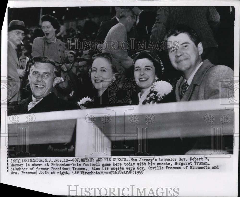 1955 Press Photo Robert G. Meyner, Margaret Truman, Princeton-Yale Football Game - Historic Images