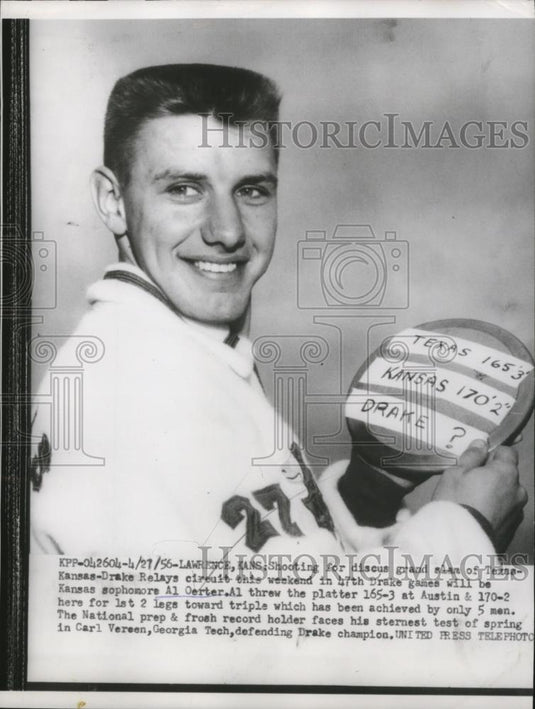 1956 Press Photo Al Oerter of Kansas hopes for Discus Throw 'grand slam' win - Historic Images
