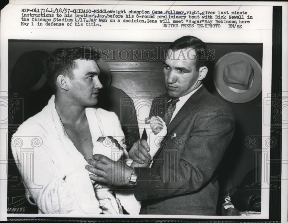 1957 Press Photo Middleweight champ Gene Fullmer 7 brother Jay in Chicago - Historic Images