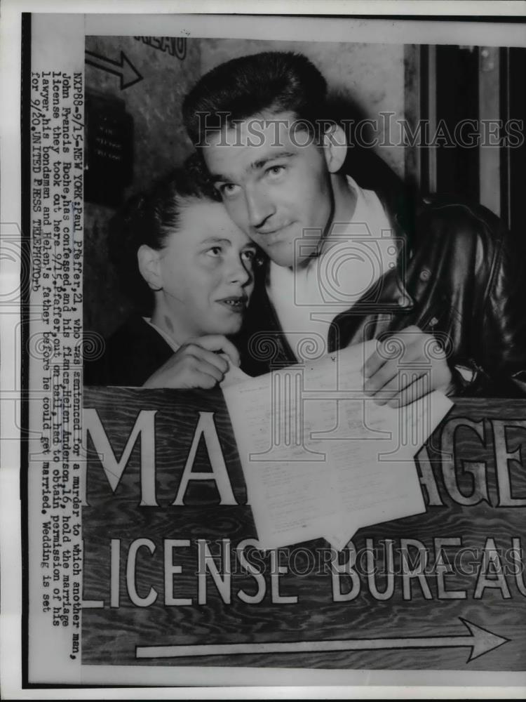 1954 Press Photo Paul Pfeffer Sentenced for Murder Marries New York Fiance - Historic Images