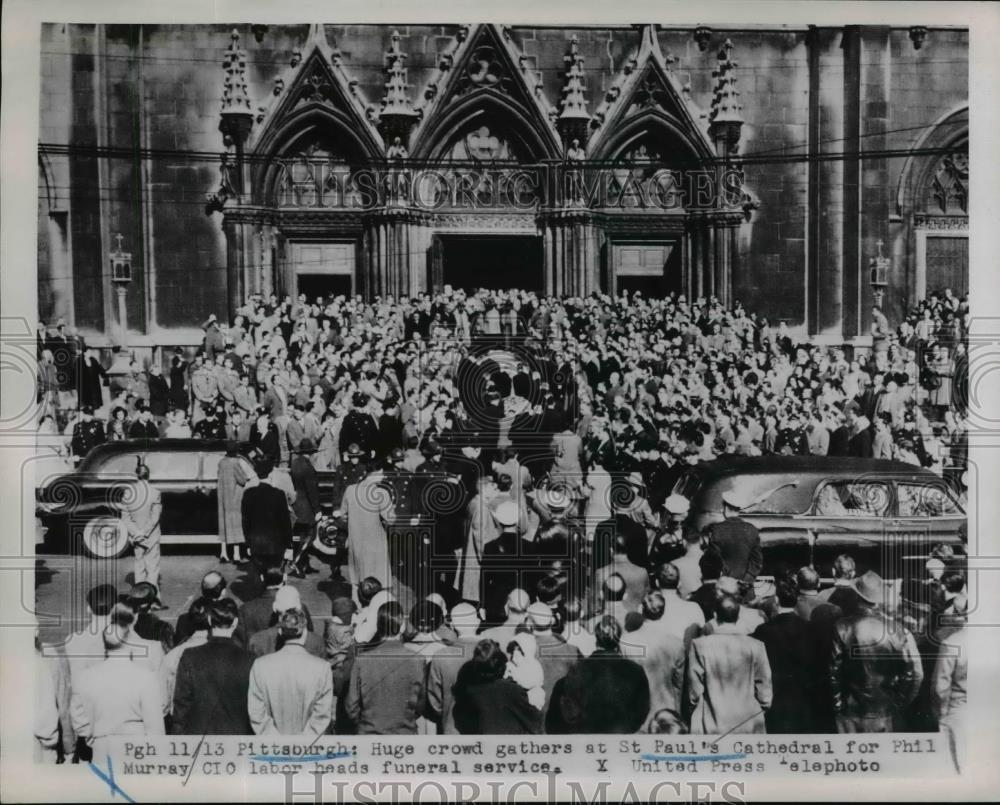 1952 Press Photo Crowd at Phil Murray Funeral, St. Paul&#39;s Cathedral Pittsburgh - Historic Images