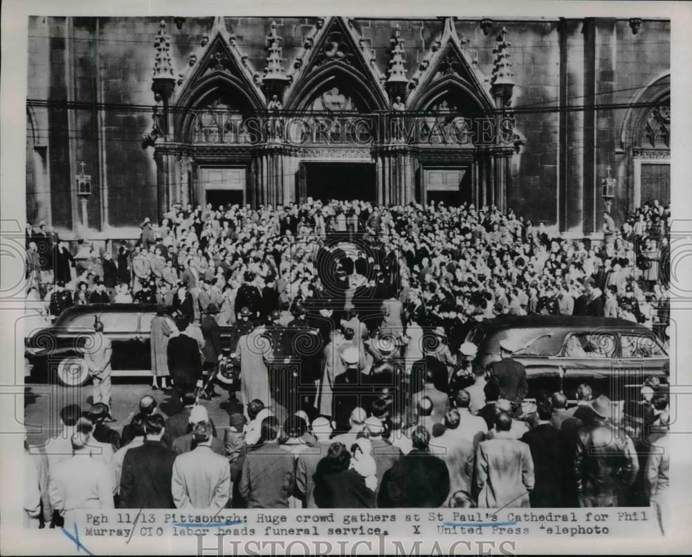 1952 Press Photo Crowd at Phil Murray Funeral, St. Paul's Cathedral Pittsburgh - Historic Images
