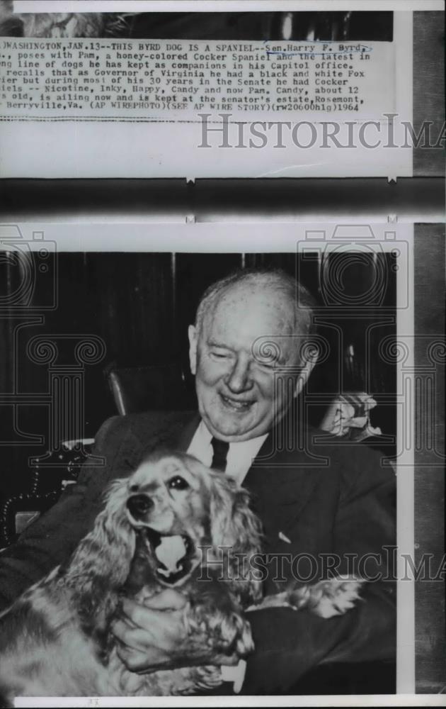 1964 Wire Photo Sen Harry F Byrd and his Cocker Spaniel Pam - spw00023 - Historic Images