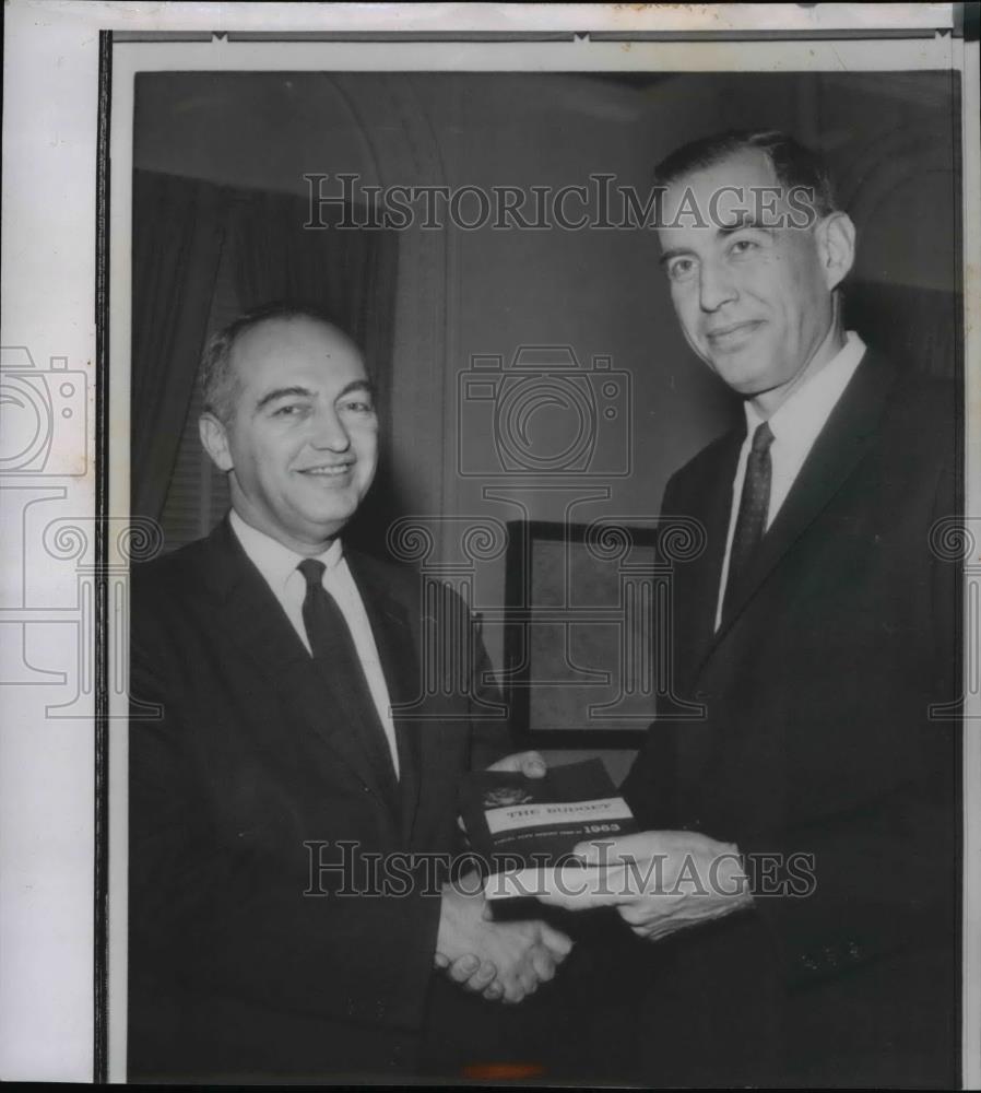 1962 Wire Photo David Bell named as AID head, greets successor,Kermit Gordon - Historic Images