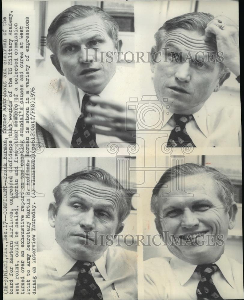 1976 Wire Photo Frank Borman shows different expression during an interview - Historic Images