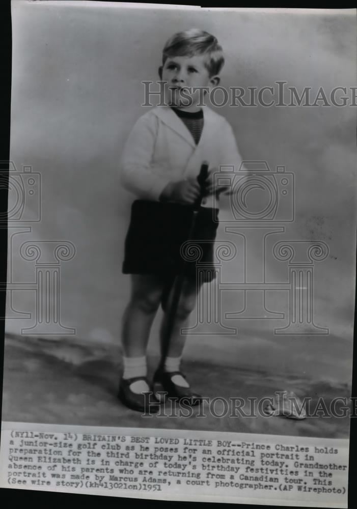 1951 Wire Photo Prince Charles of Great Britain poses for his third birthday - Historic Images