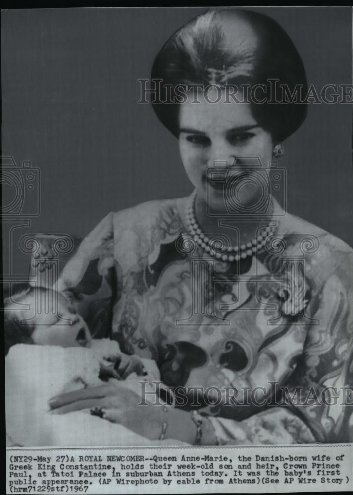 1967 Wire Photo Queen Anne Marie carries her baby, Crown Prince Paul - Historic Images