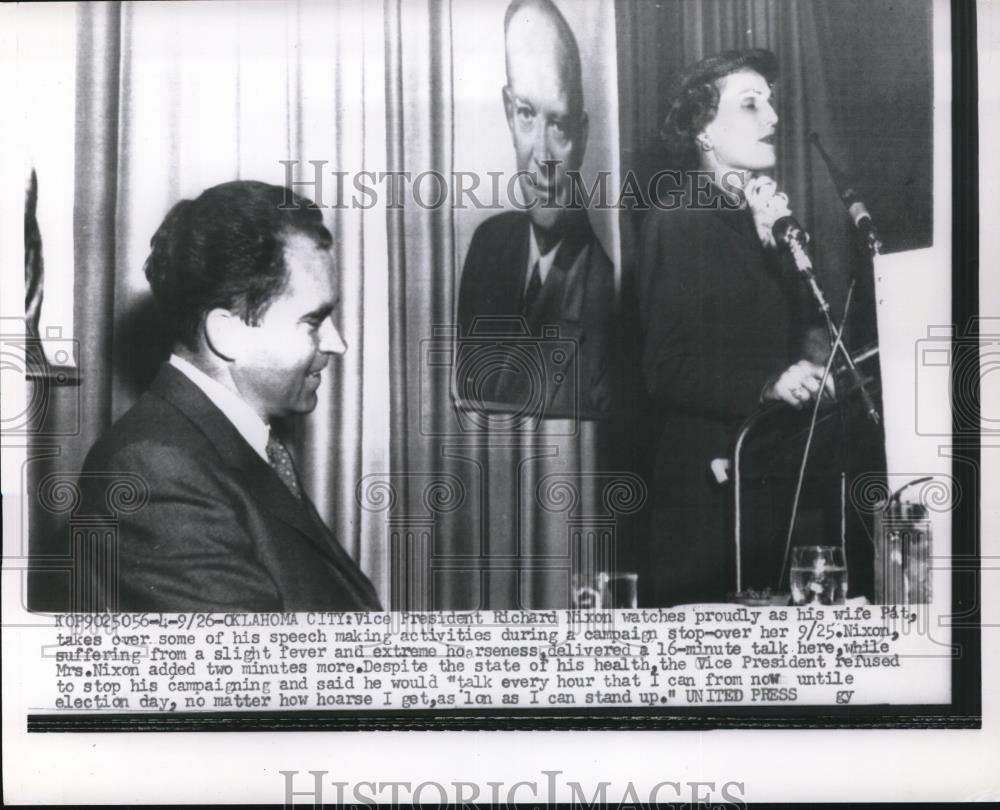 1926 Press Vice-Pres Nixon Watches As His Wife Takes Over Some of His Speeches - Historic Images