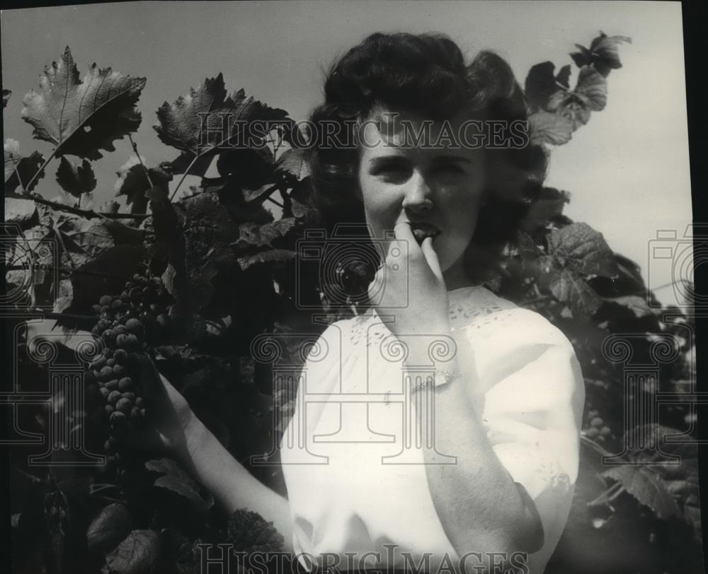 Press Photo Prosser Day Queen Joan Smith tasting grapes at Prosser, Washington - Historic Images