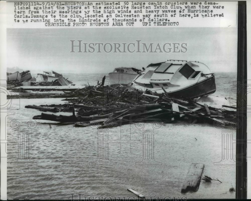 1961 Press Photo 50 Yachts at Houston Yacht Club Destroyed Hurricane Carla - Historic Images