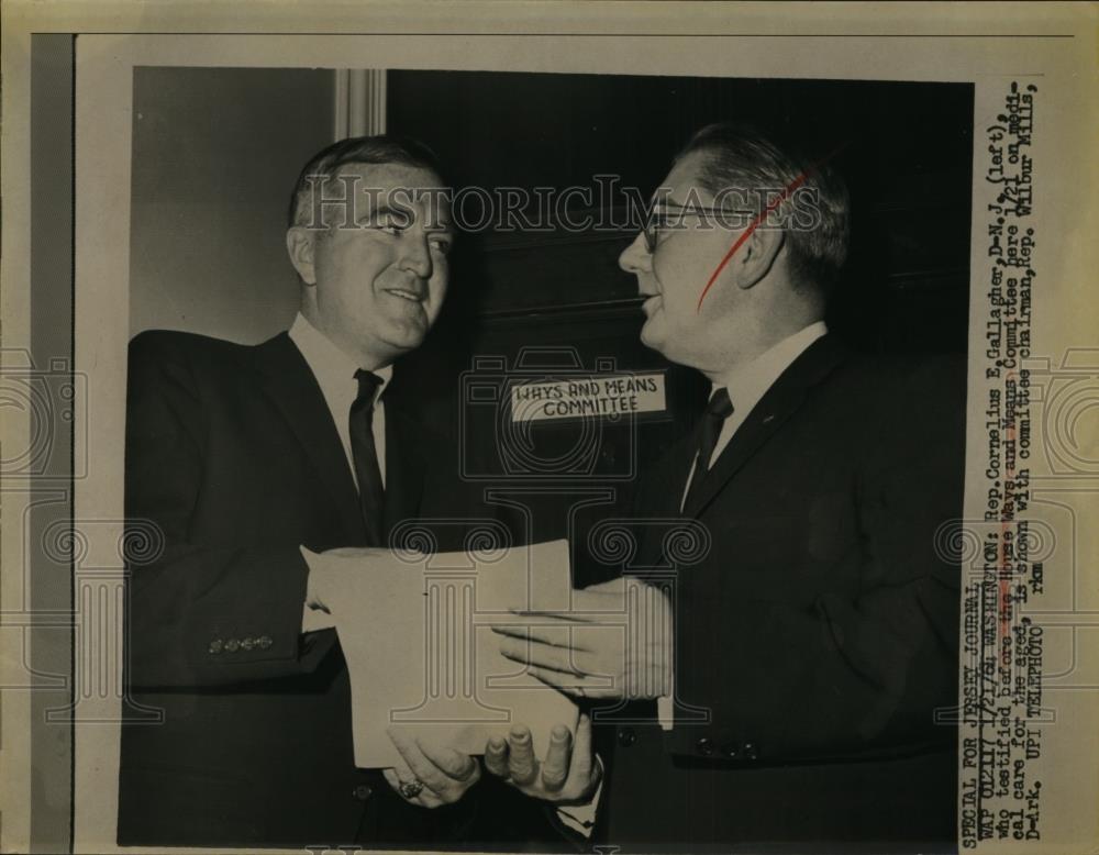 1964 Press Photo Washington Rep. Cornelius Gallagherwith Rep Wilbur Mills. - Historic Images