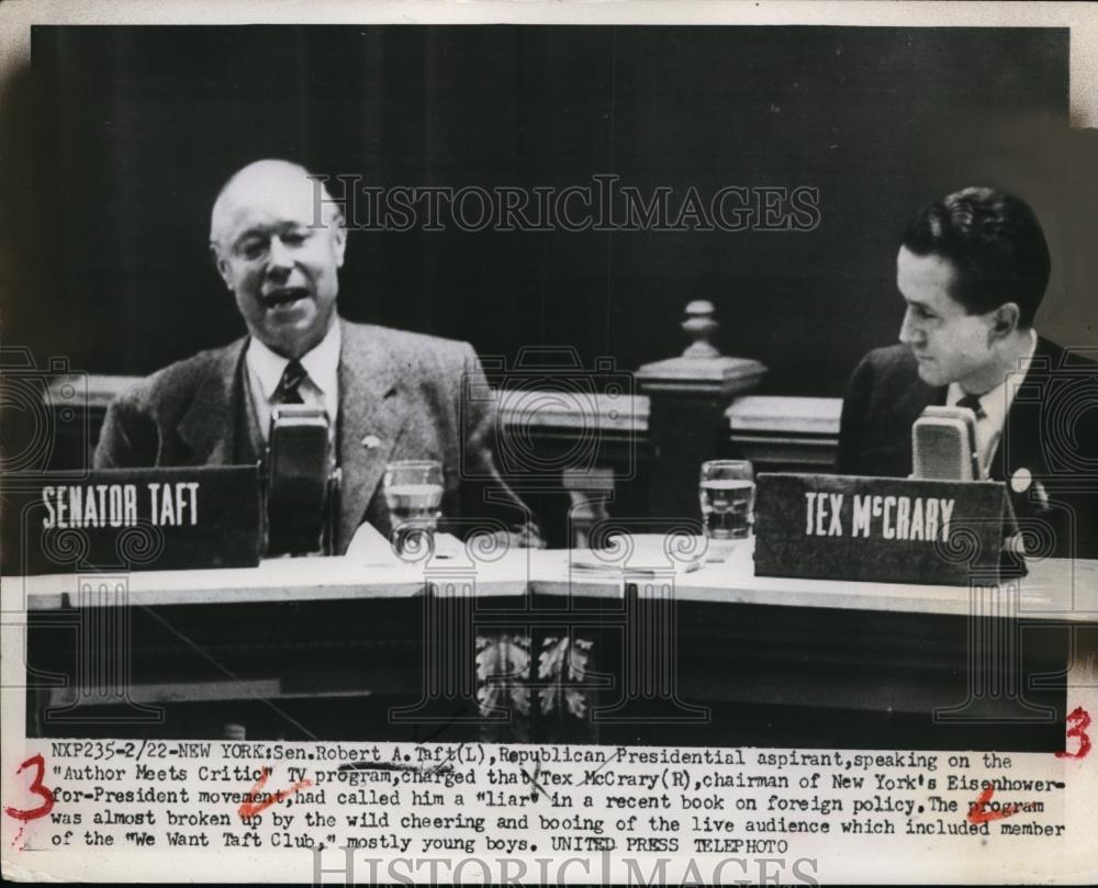 1952 Press Photo Sen. Robert A.Taft speak at Author Meets Ciritic TV Program. - Historic Images