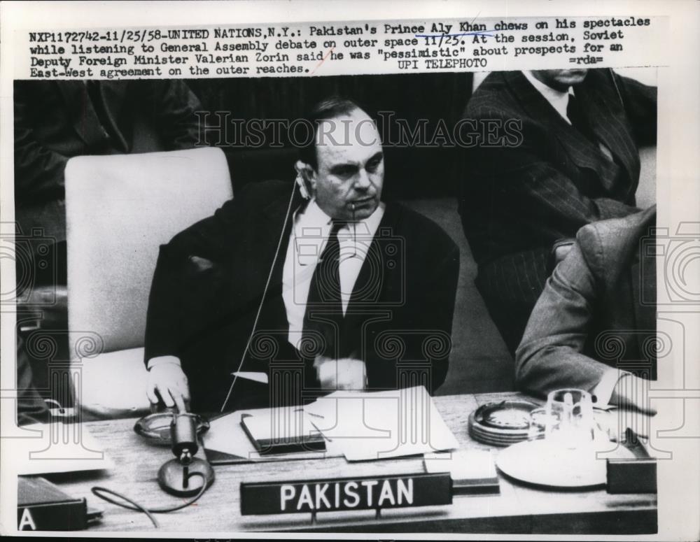 1958 Press Photo Pakistan Prince Ally Khan at U.N. General Assembly debate - Historic Images