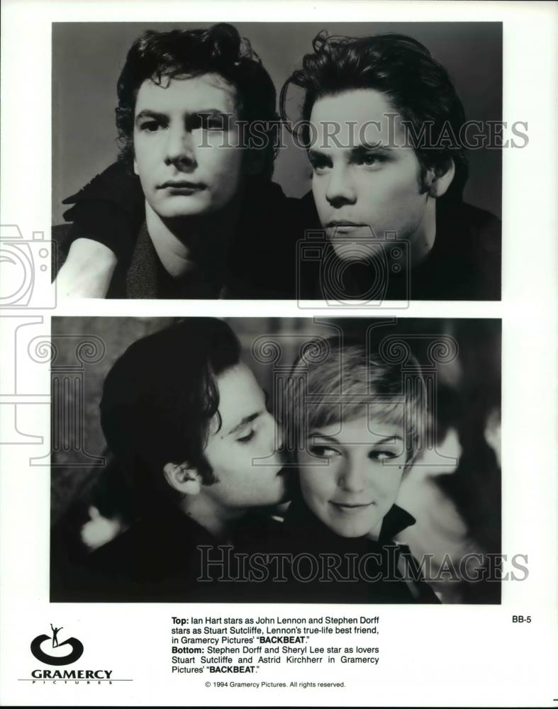 1995 Press Photo Ian Hart, Stephen Dorff & Sheryl Lee star in "Backbeat" - Historic Images