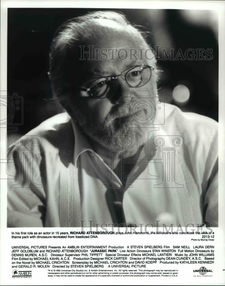 Press Photo Richard Attenborough plays John Hammond in "Jurassic Park" - Historic Images