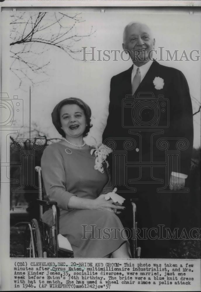 1957 Wire Photo Cyrus Eaton multimillionaire industrialist and Mrs Kinder Jones - Historic Images