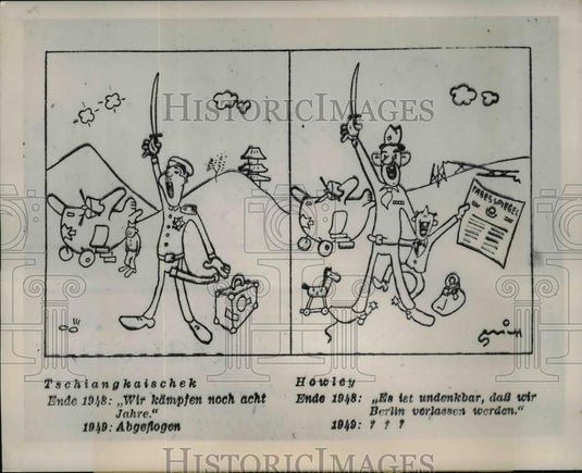1949 Press Photo Cartoon in Soviet Newspaper of Col Howley & Generalissimo Kaish - Historic Images