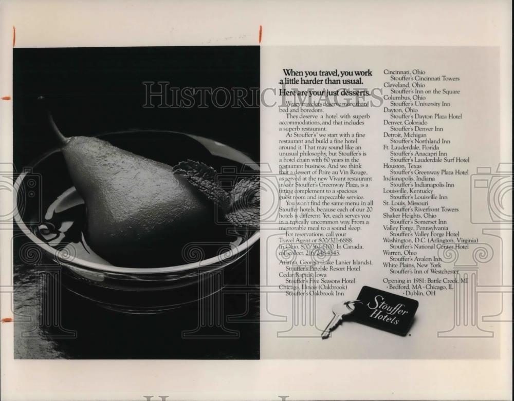 1980 Press Photo Advertisement of Stouffer Hotels - cva21620 - Historic Images