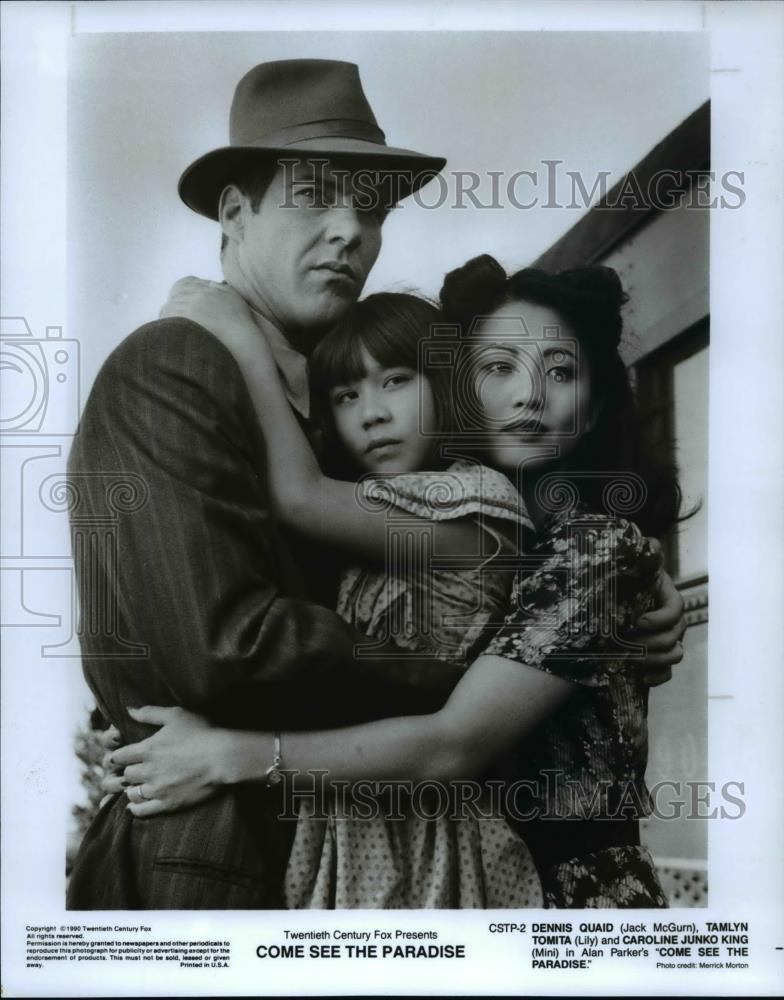 1990 Press Photo Dennis Quaid, Tamlyn Tomita in Come See the Paradise - Historic Images