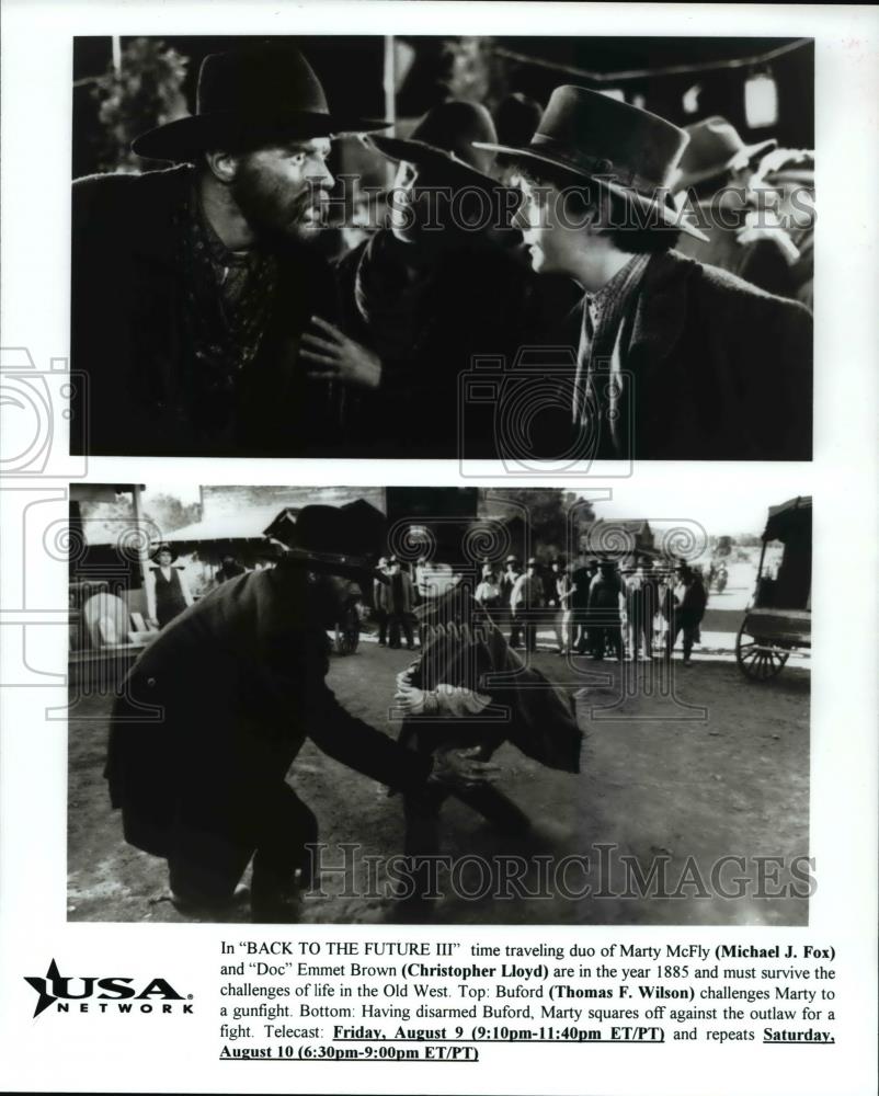 1996 Press Photo Michael Fox & Christopher Lloyd in Back To The Future III - Historic Images