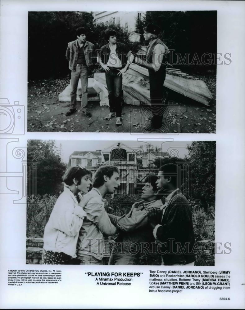 1988 Press Photo Daniel Jordano, Jimmy Baio and others in Playing For Keeps - Historic Images