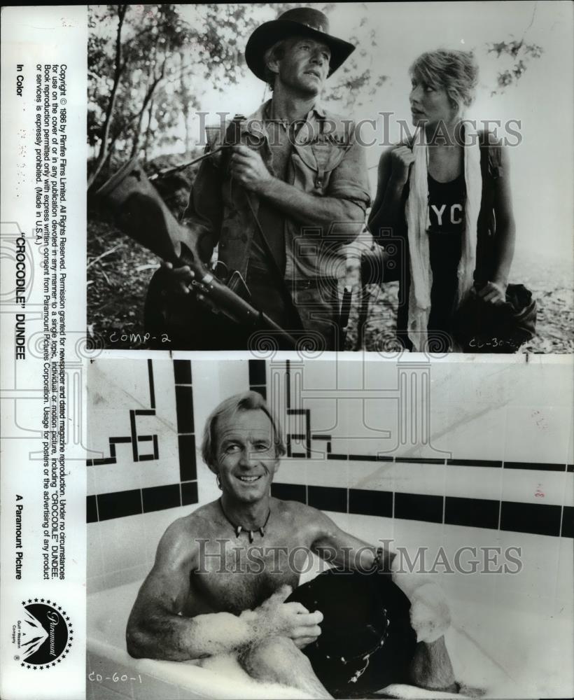 1986 Press Photo Paul Hogan & Linda Kozlowski stars in Crocodile Dundee - Historic Images