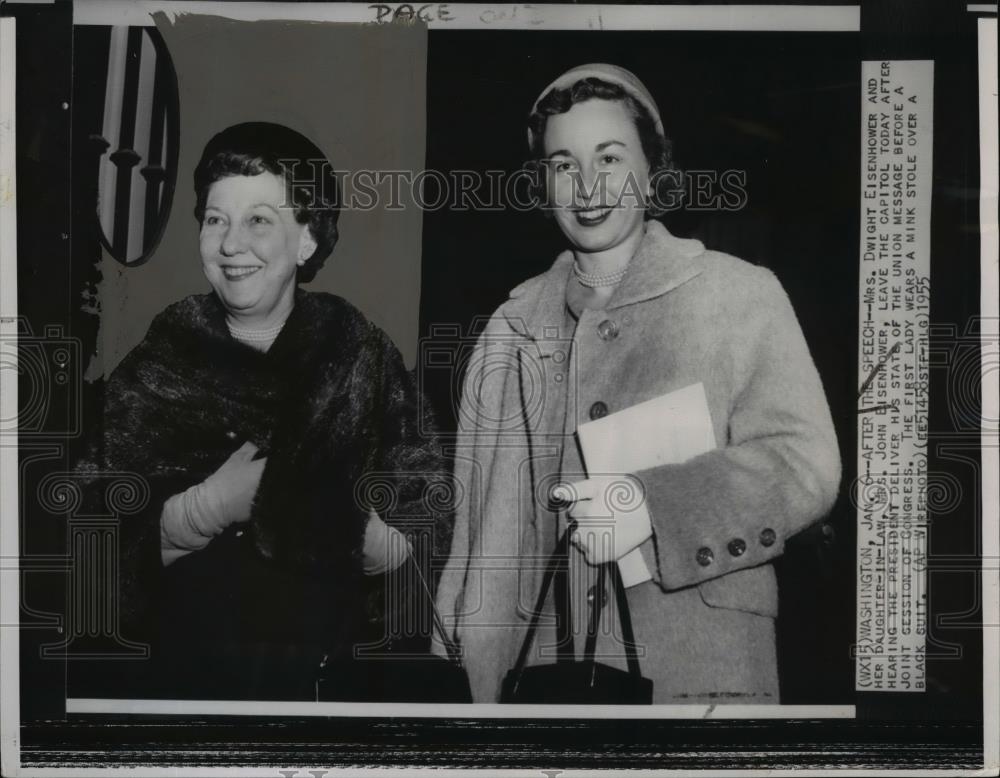 1955 Wire Photo Mrs Dwight Eisenhower and daughter-in-law Mrs John Eisenhower - Historic Images