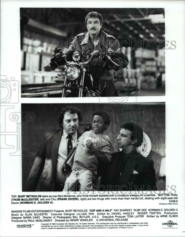 1992 Press Photo Burt Reynolds &amp; Norman D Golden II stars in Cop and a Half - Historic Images