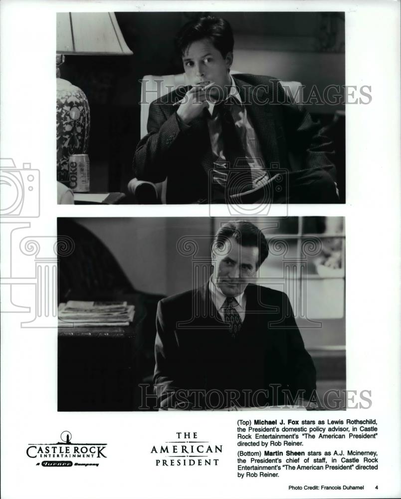 1995 Press Photo Michael Fox & Martin Sheen star in "The American President" - Historic Images